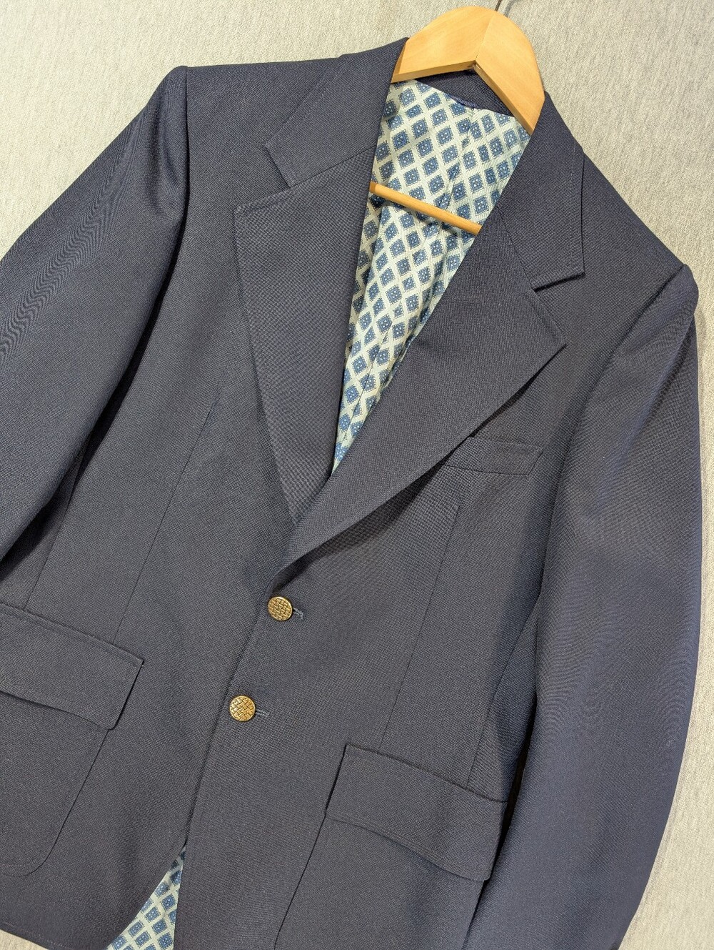 Vintage Eton Gold Buttons Blazer Sport Coat Men's 36R Navy Blue Polyester Wool